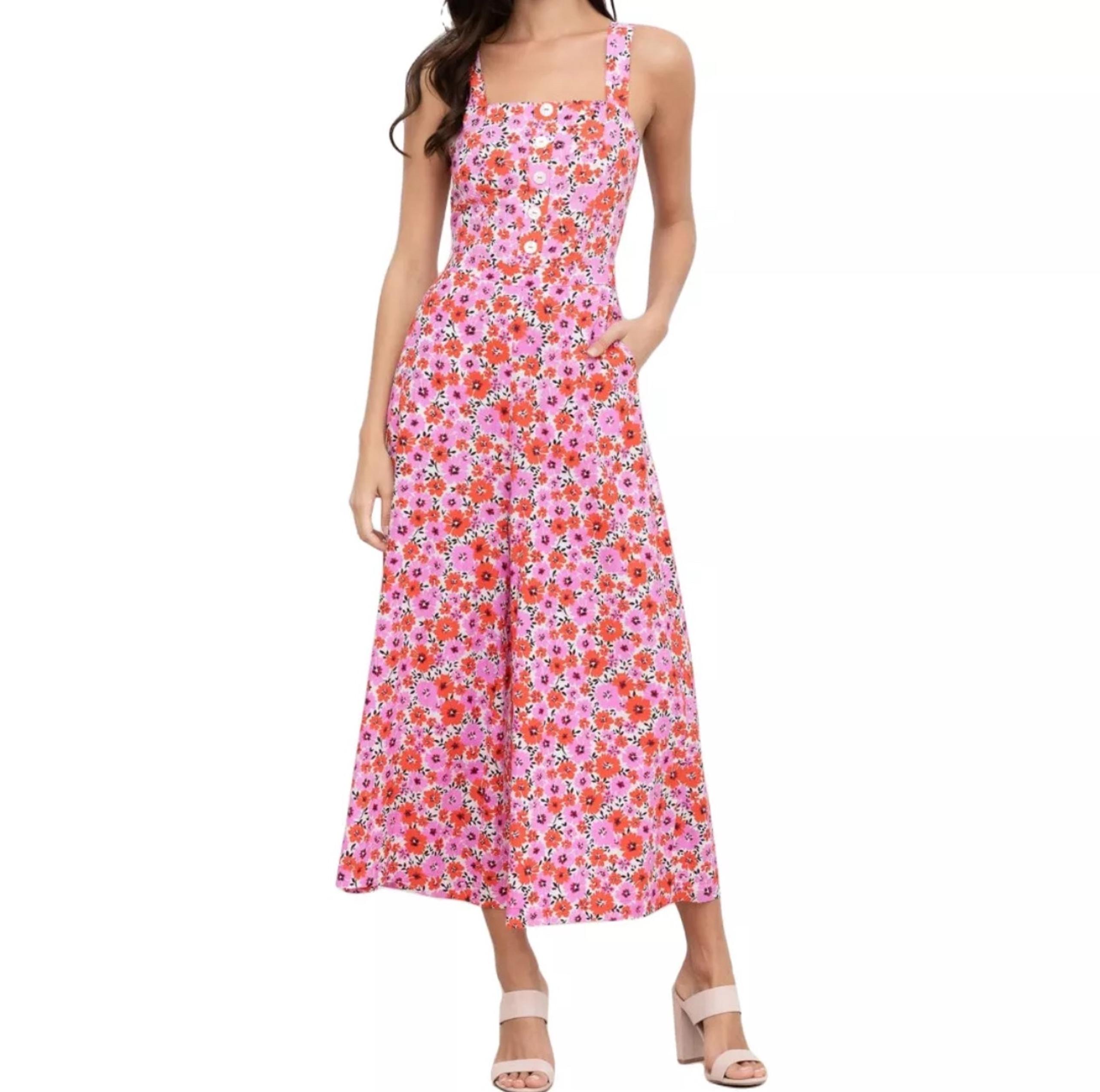 Yumi Kim Jumpsuit Womens 4 Walk This Way Floral Cut Out Self Tie Back Red Pink