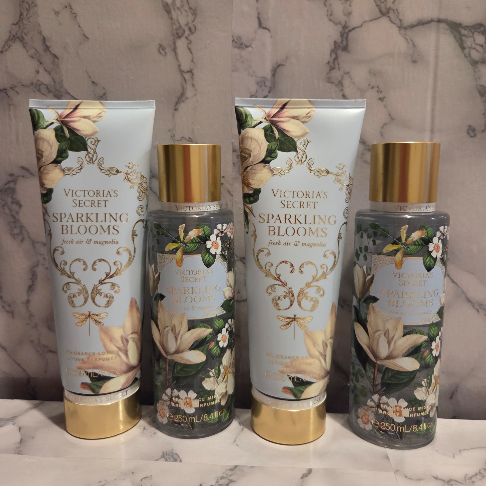 BRAND NEW VICTORIA'S SECRET SPARKLING BLOOM BODY MIST & BODY LOTION 4PCS