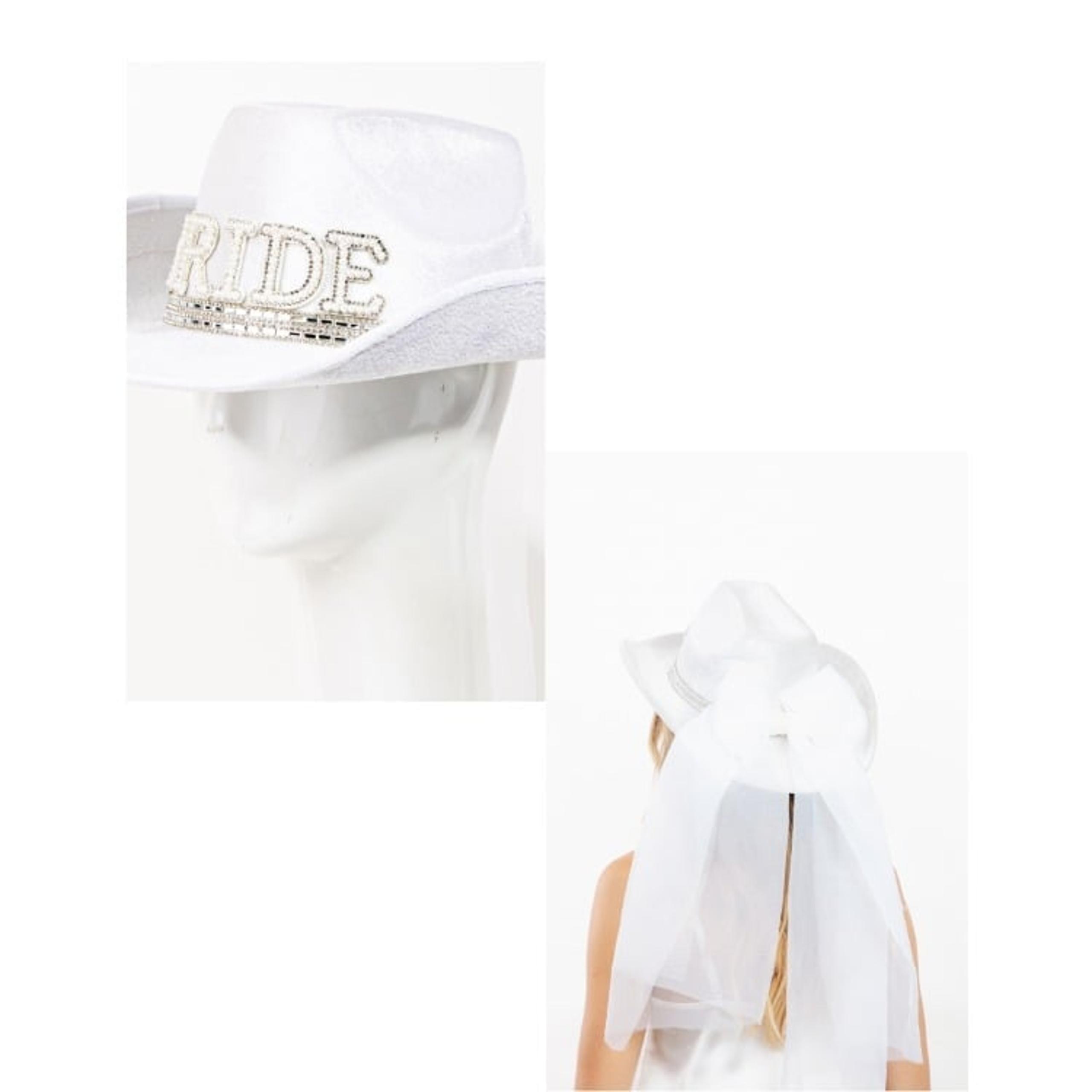 Women's White "Bride" Cowboy Hat with Pearls & Veil – Bachelorette Party