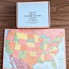 Vintage Complete JK Straus Wooden Jigsaw Puzzle No.328 Map Of United States RARE
