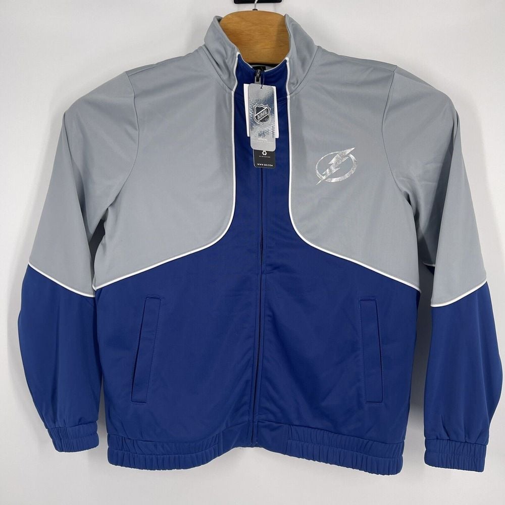 Tampa Bay Lightning NHL Jacket With Hoodie 1/4 Zip Pullover Blue Lg Pocket NWT