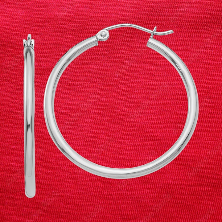 14k White Gold Polished 2x30mm Lightweight Tube Hoop Earrings