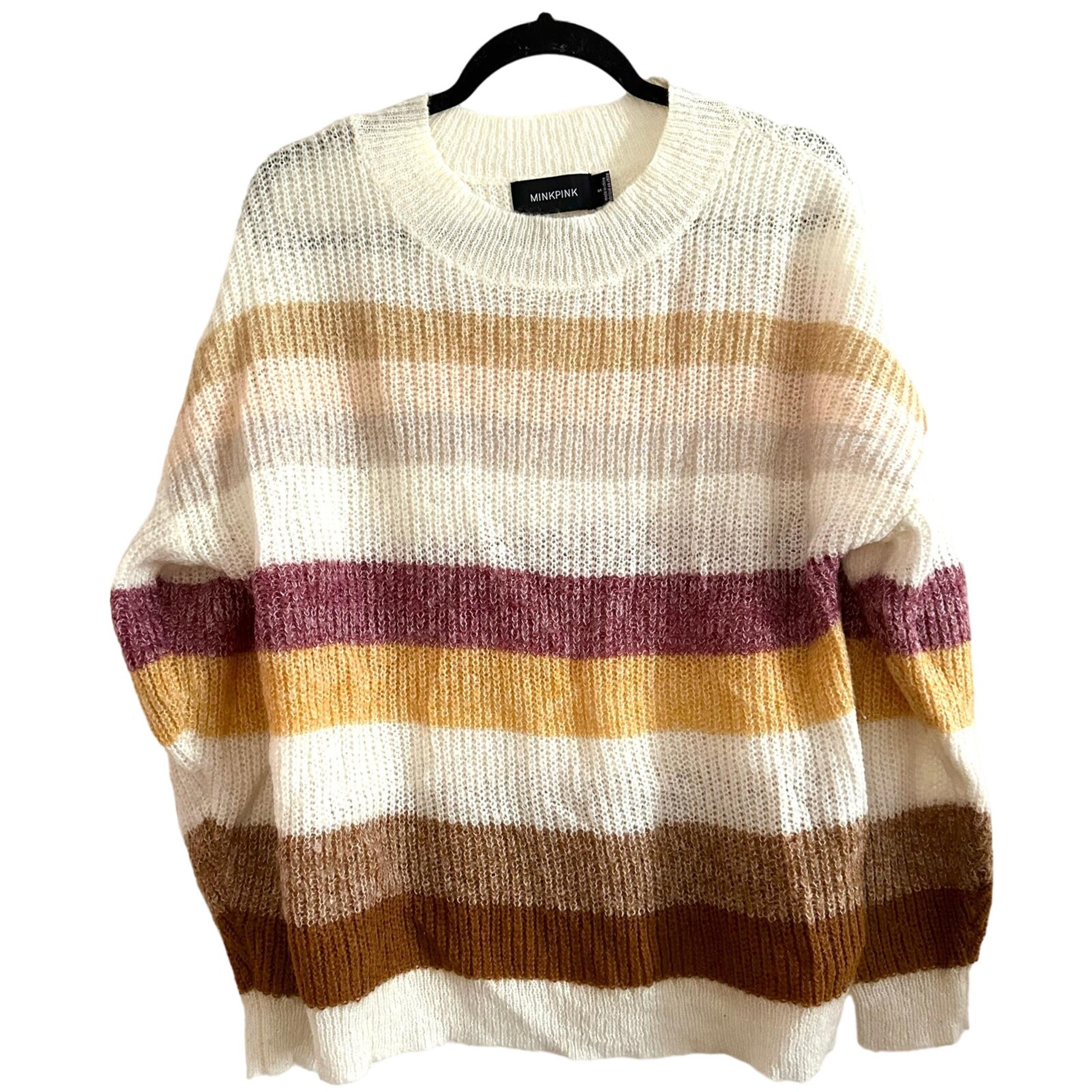 MINKPINK Relaxed Fit Wool Mohair Striped Crewneck Sweater - Small