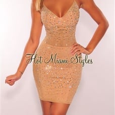 Hot Miami styles embellished nude mini dress