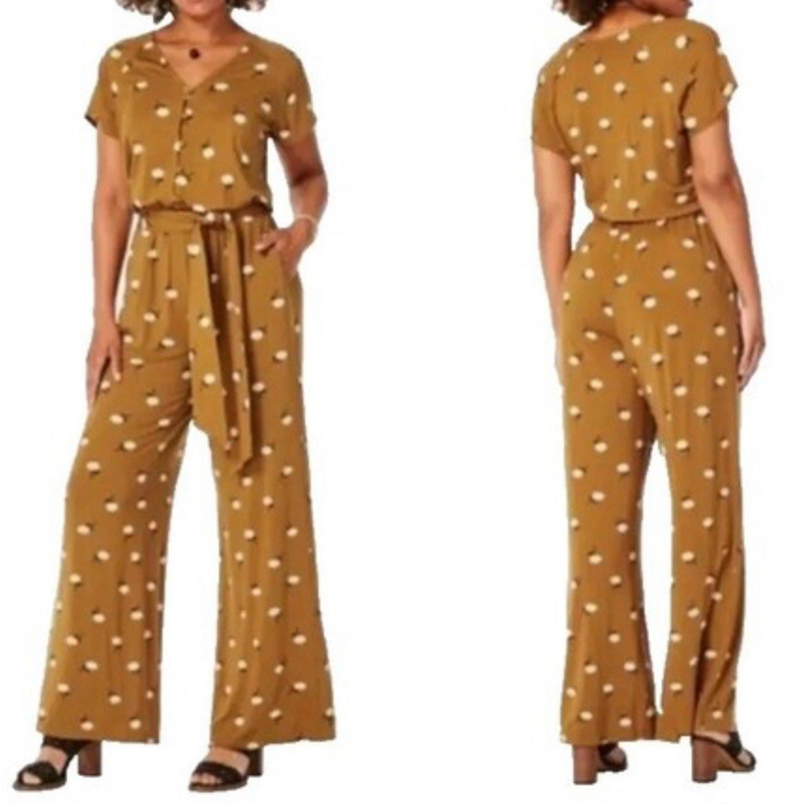 Matilda Jane Up In Front Jumpsuit Floral Brown Daisy Print Stretch Romper Small