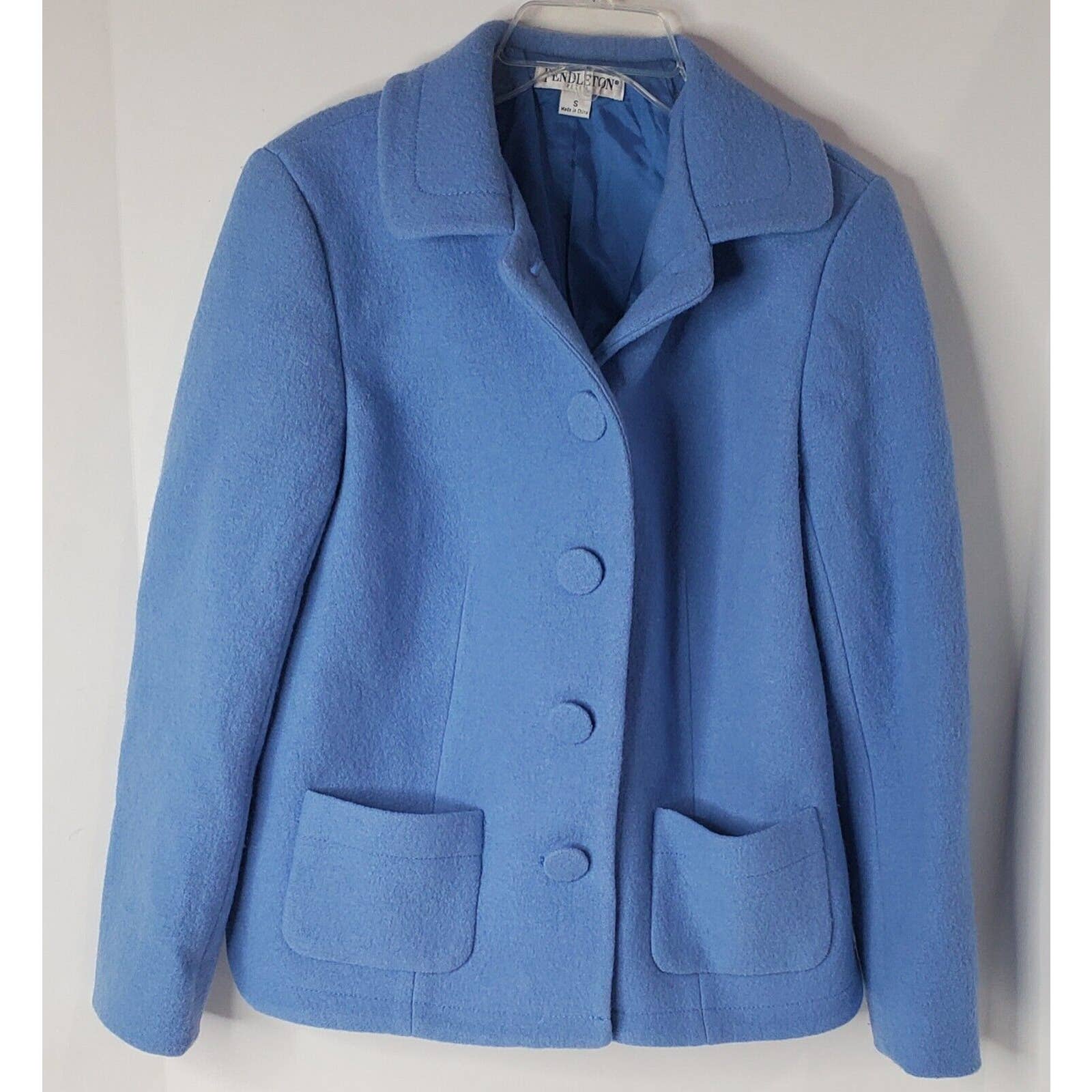 Vintage Pendleton Petite Small 100% Merino Wool Jacket. Light Blue