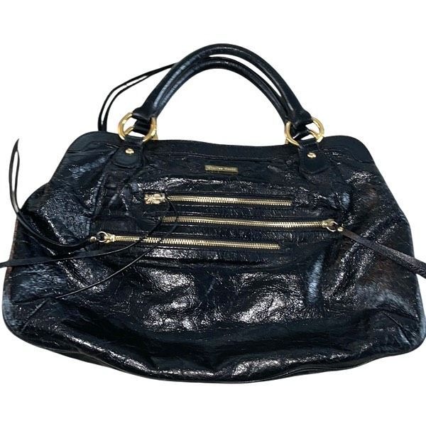 Charles David Womens Classic Shiny Patent Leather Satchel Handbag Black