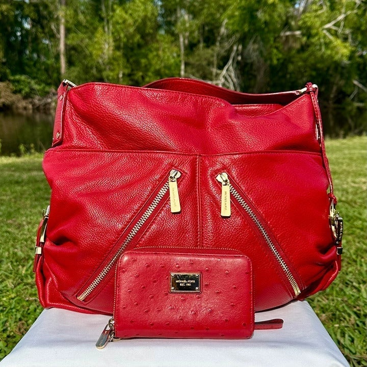 MICHAEL Michael Kors Portland Pebbled Leather Mandarin Red Hobo Bag