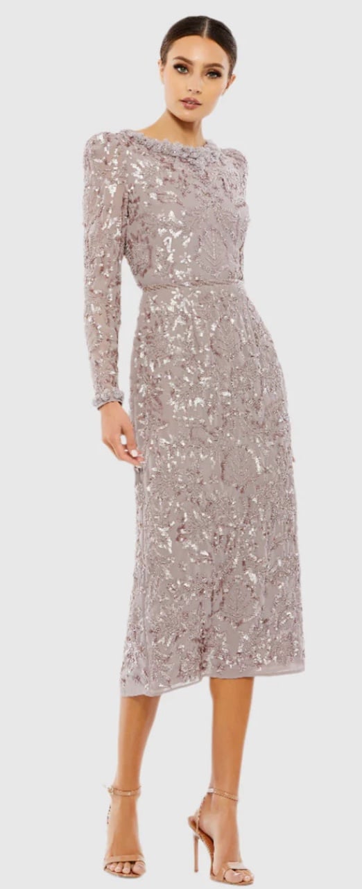 MAC DUGGAL Embellished High Neck Puff Sleeve Fitted Dress - NWT - Mauve- Size 16