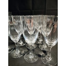 Vintage MCM 1950s Noritake Set Of 10 Etched Wine Glasses. Starburst Pattern
