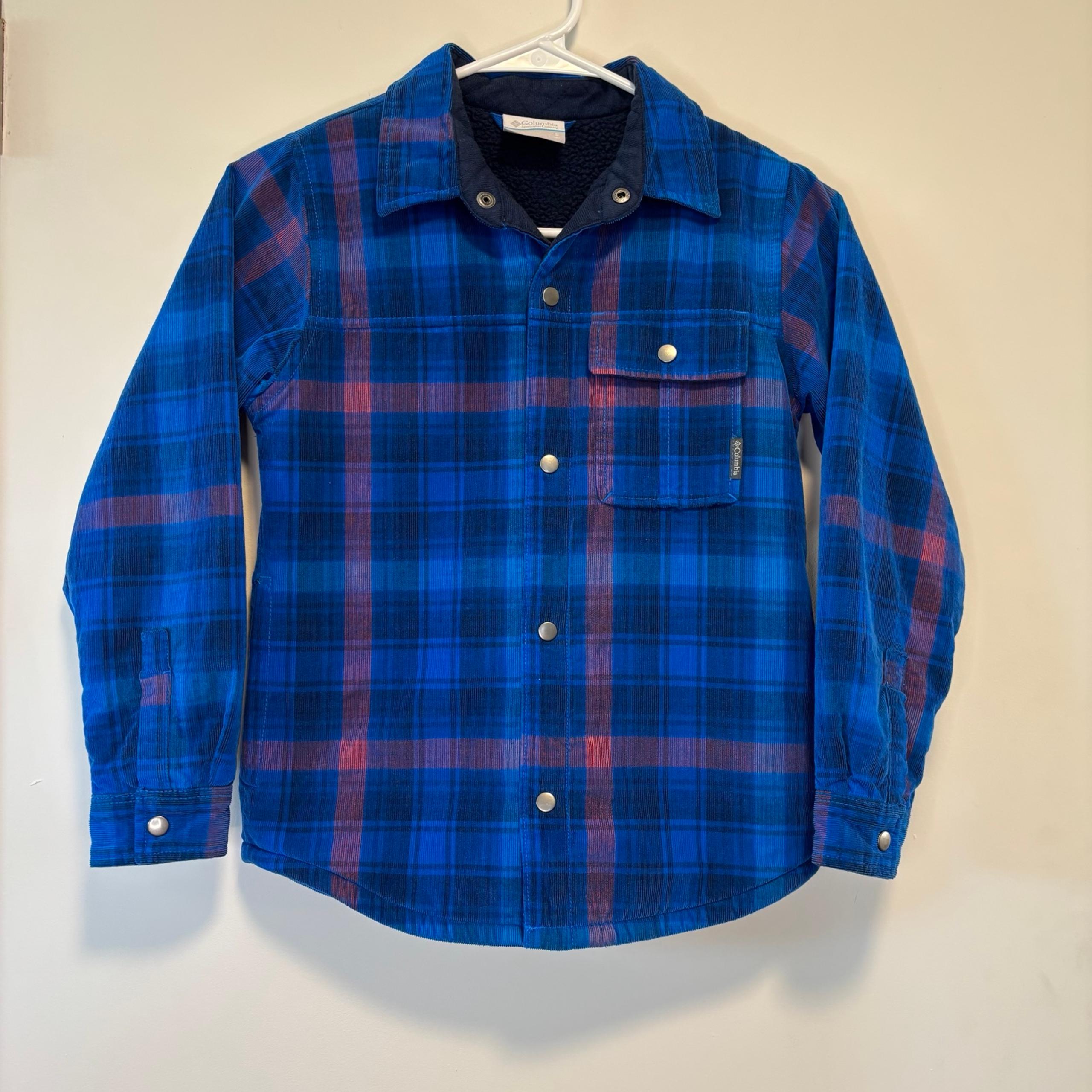 Columbia Windward Shirt Jacket Shacket Blue Plaid Corduroy Boy Size Small (8)