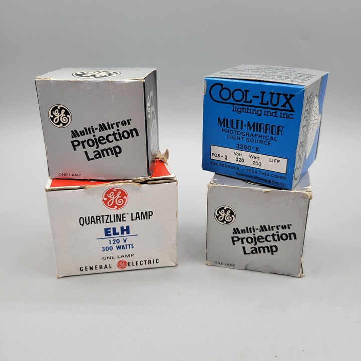 GE and Cool-Lux ELH 120V 300W 250W Quartzline Multi-Mirror Projection Lamps
