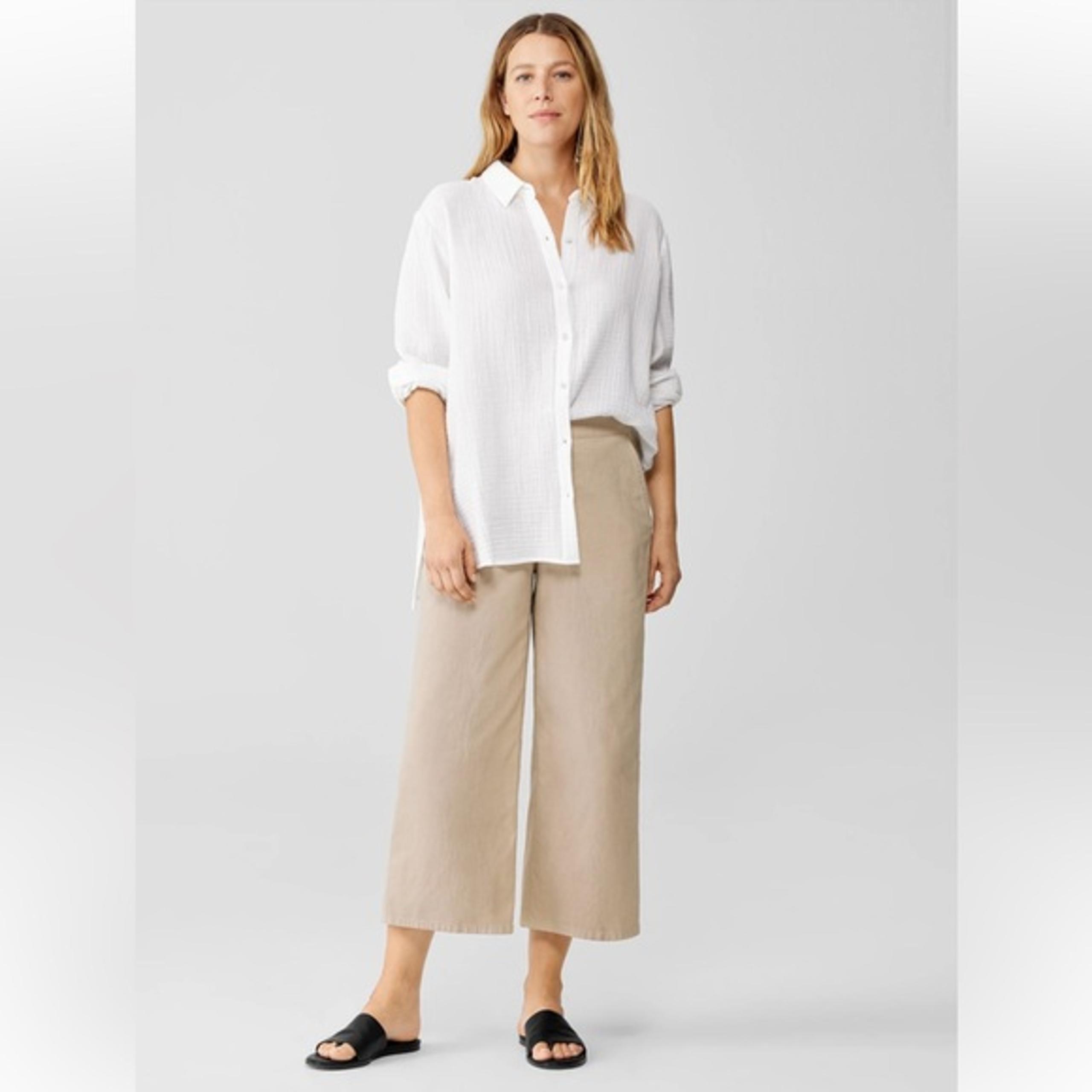 Eileen Fisher Cotton Hemp Stretch Wide Leg Cropped Pants Womens size Small