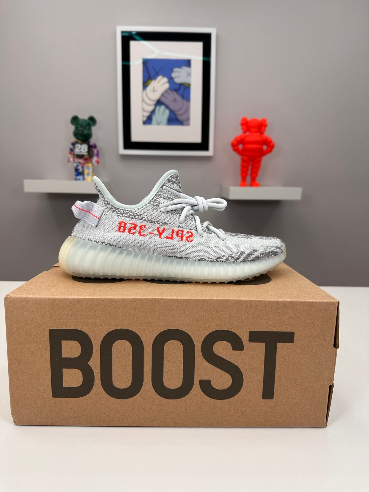 Yeezy Adidas Boost 350 V2 in Blue Tint/Grey Three/High Risk Red