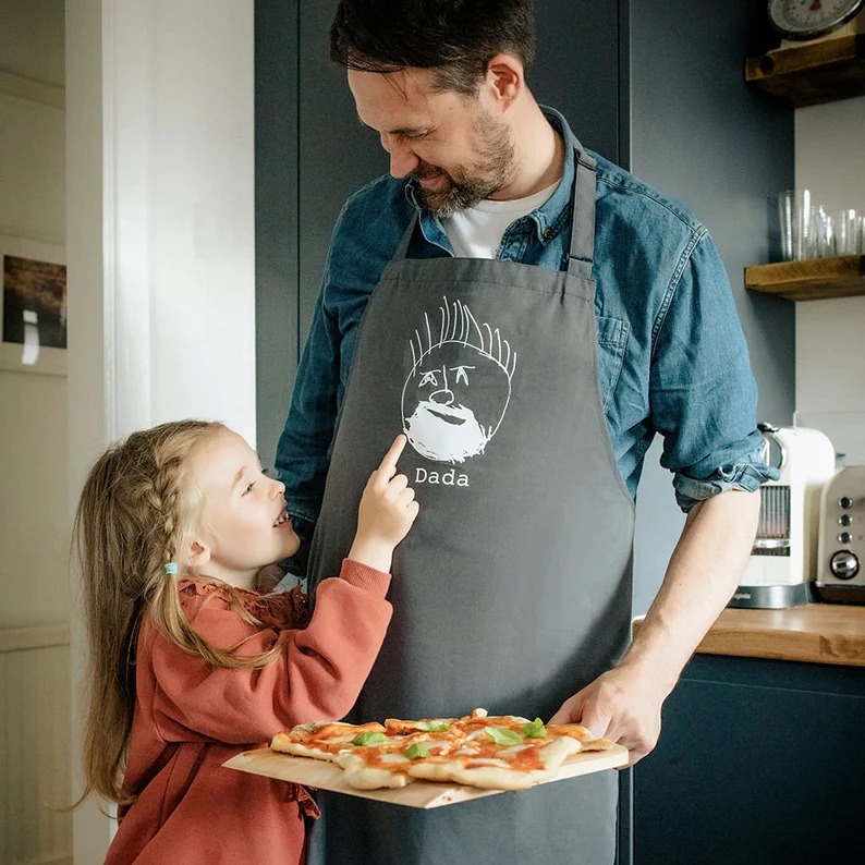 Personalised Daddy BBQ Apron - Childrens Drawing Gift - Childs Drawing Apron - D