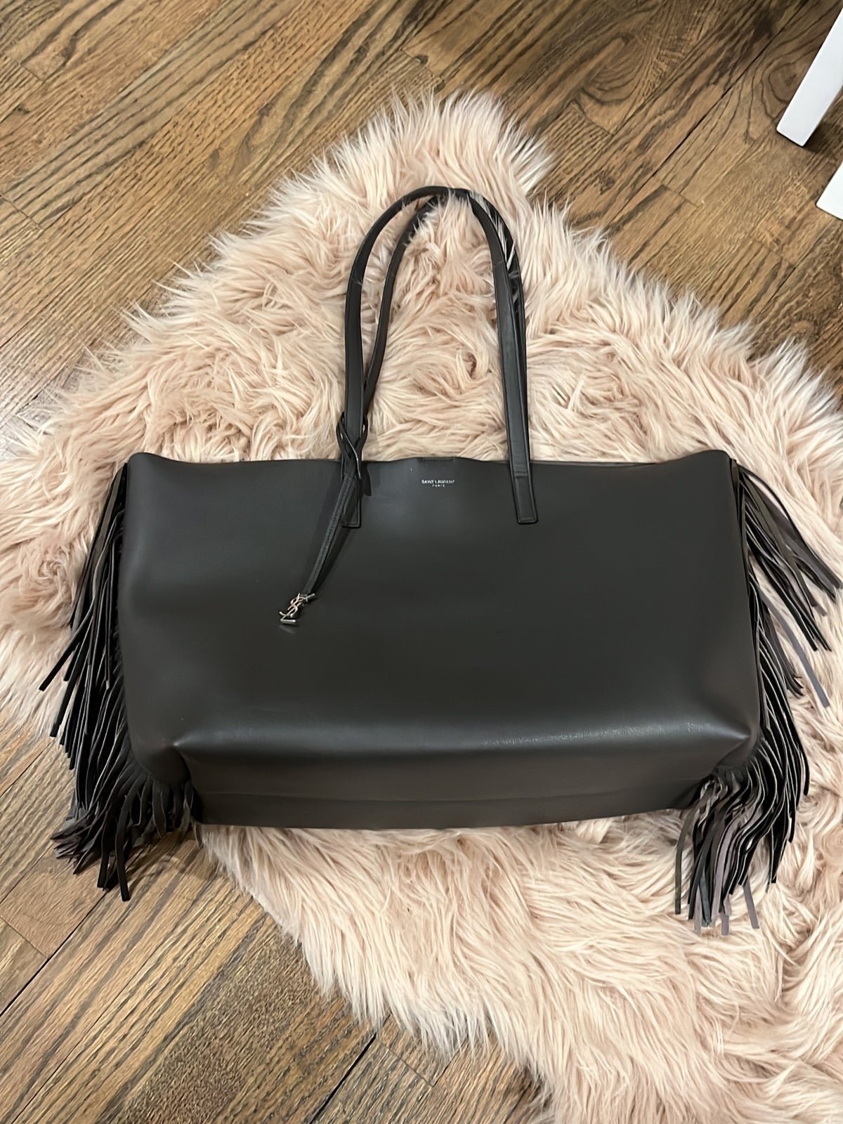 Saint Laurent Fringe Shopper Tote -Grey