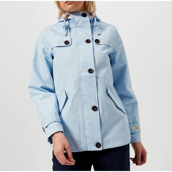 Joules Women's Coast Waterproof Hooded Jacket Light Blue Steel Size 2