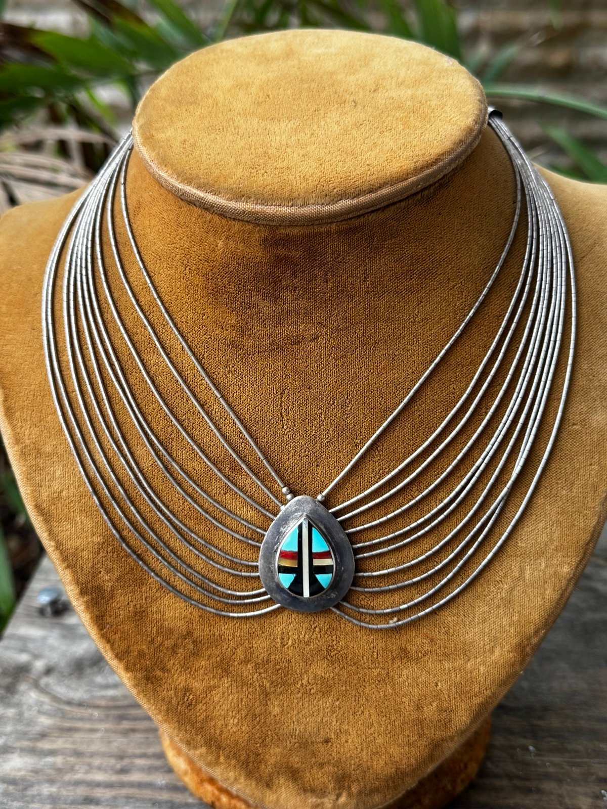 Zuni Sterling Silver Necklace with Stone Inlay