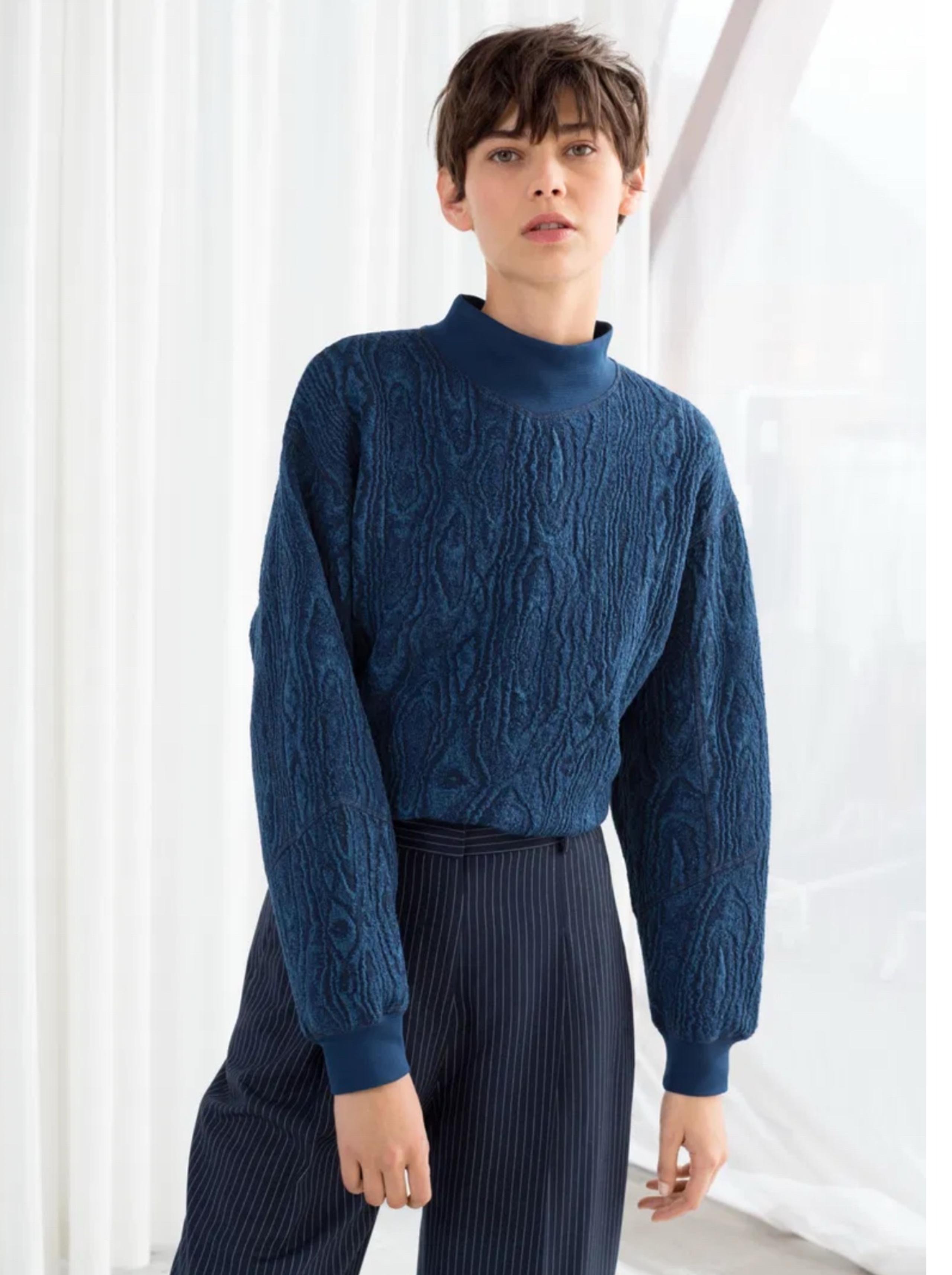 & Other Stories Blue Mock Neck Sweater Balloon Sleeves Size 2 (small)