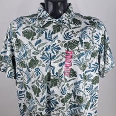Kahuna Bay Floral Monstera Pattern grey AOP 2XL casual summer button-up shirt