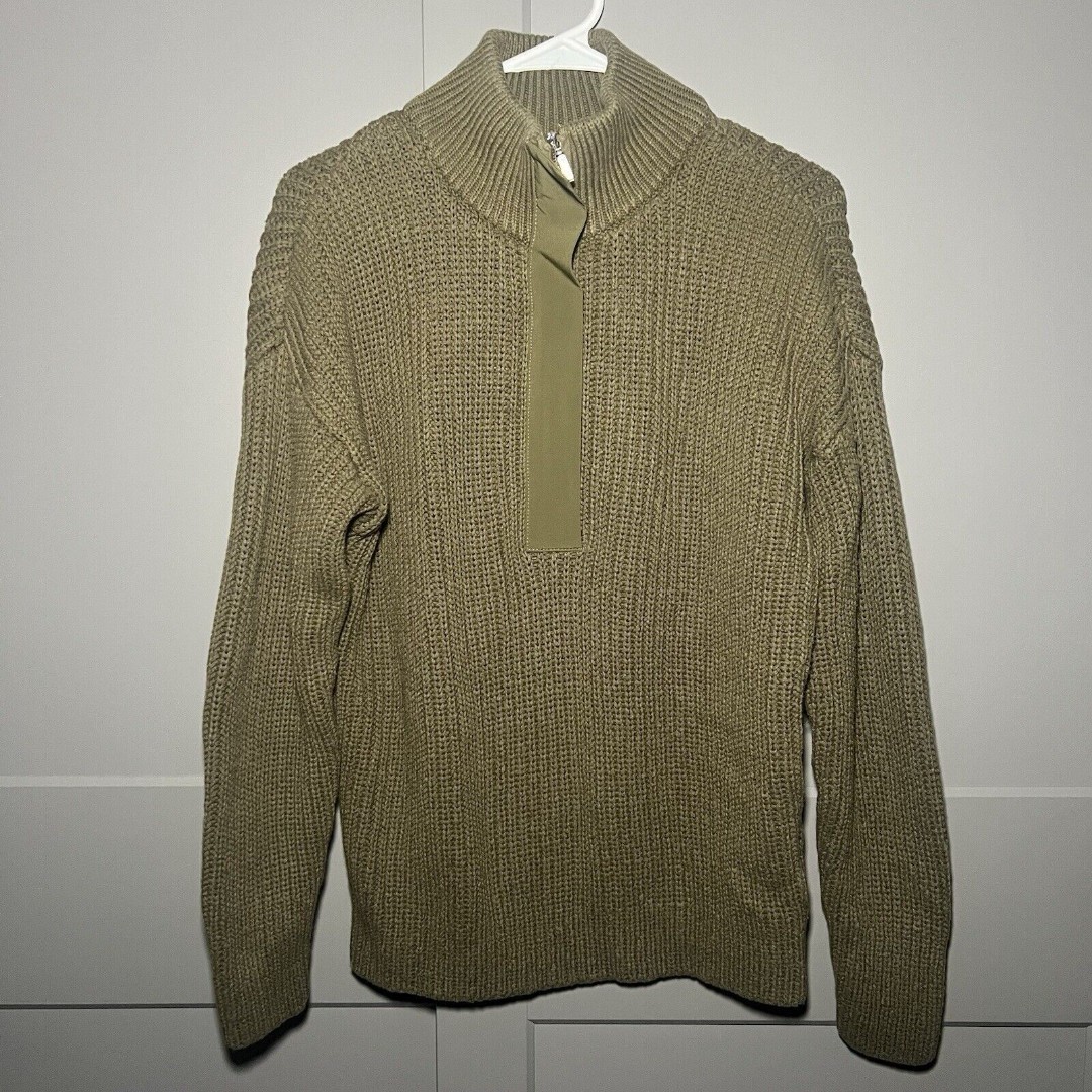 Outerknown Womens 1/4 Zip Henley Chunky Knit Pullover Sweater Green Size Small