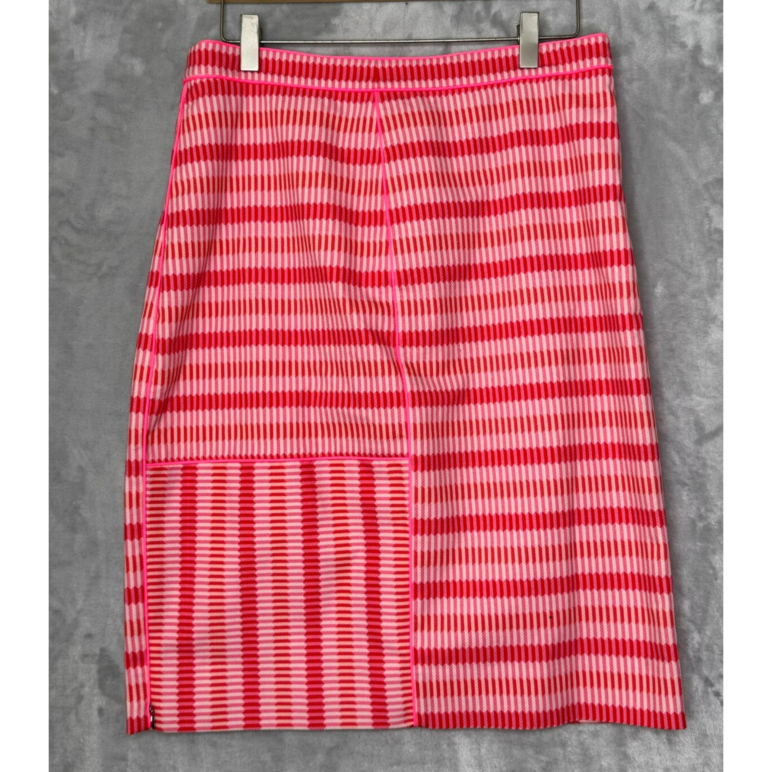 Per Se by Carlisle Skirt Womens 10 Neon Pink White Pencil Cotton Stretch Career