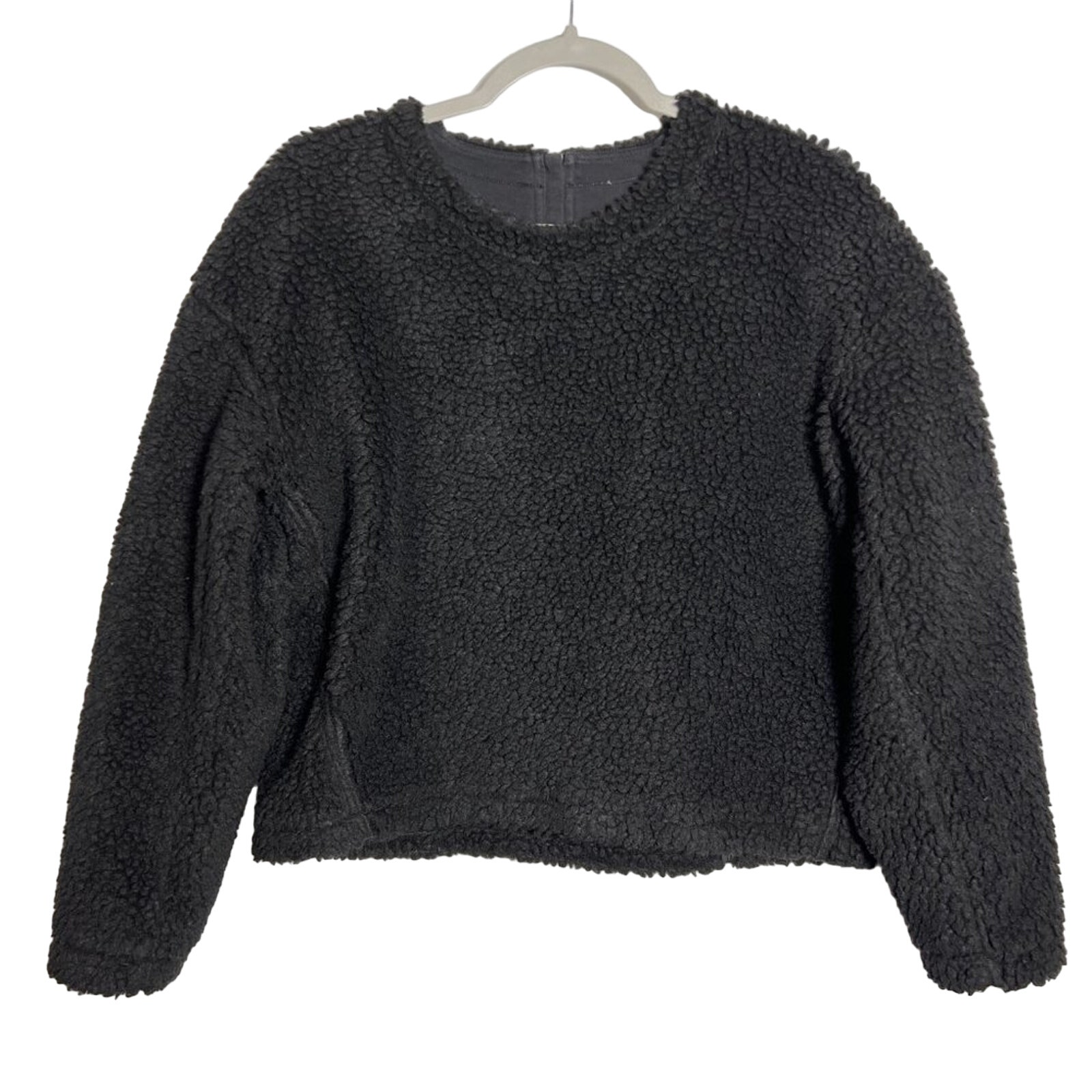 Lululemon Wool Whenever Crew SIZE 6 Black Sherpa Fleece Boxy Pullover Top