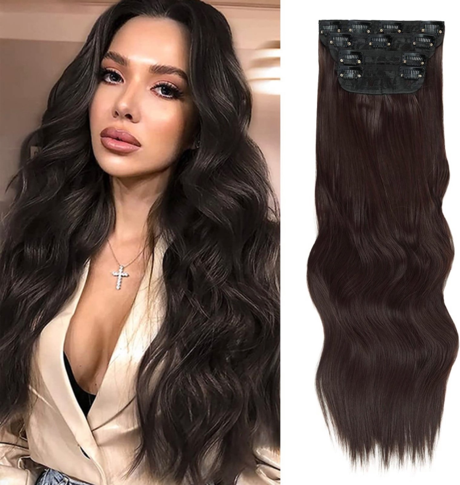 2 sets 20 inch dark brown hair extension clip in.