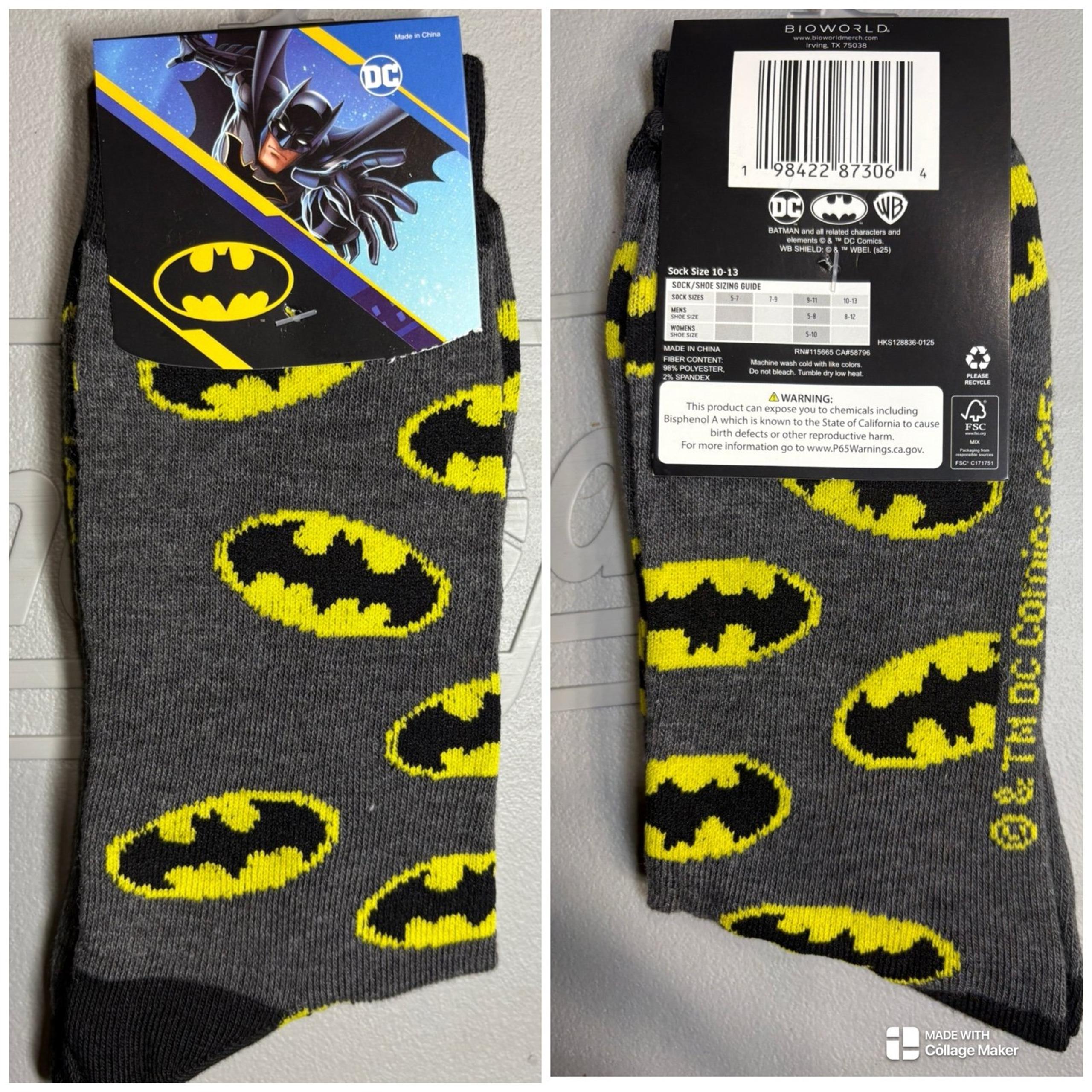 Batman Crew Socks by by Bioworld Men’s Size 8-12