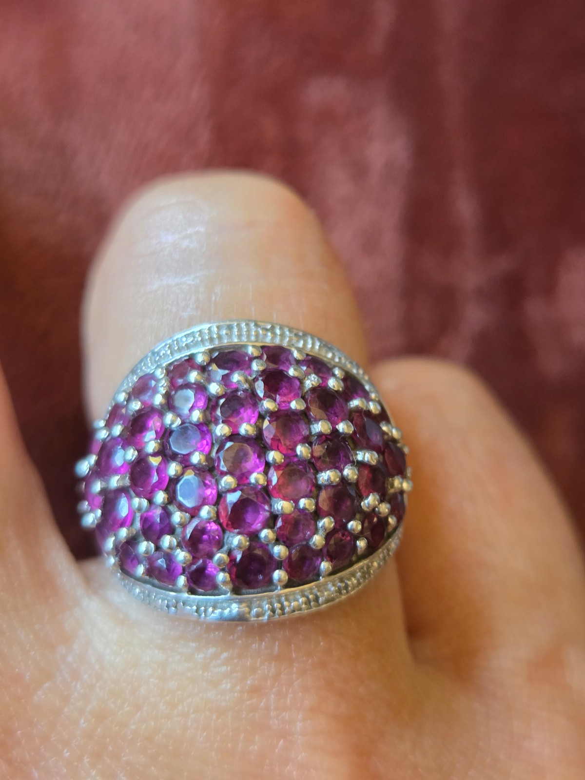 UMBA RIVER RHODOLITE GARNET 4.67CTW ROUND STERLING SILVER DOME RING size 7