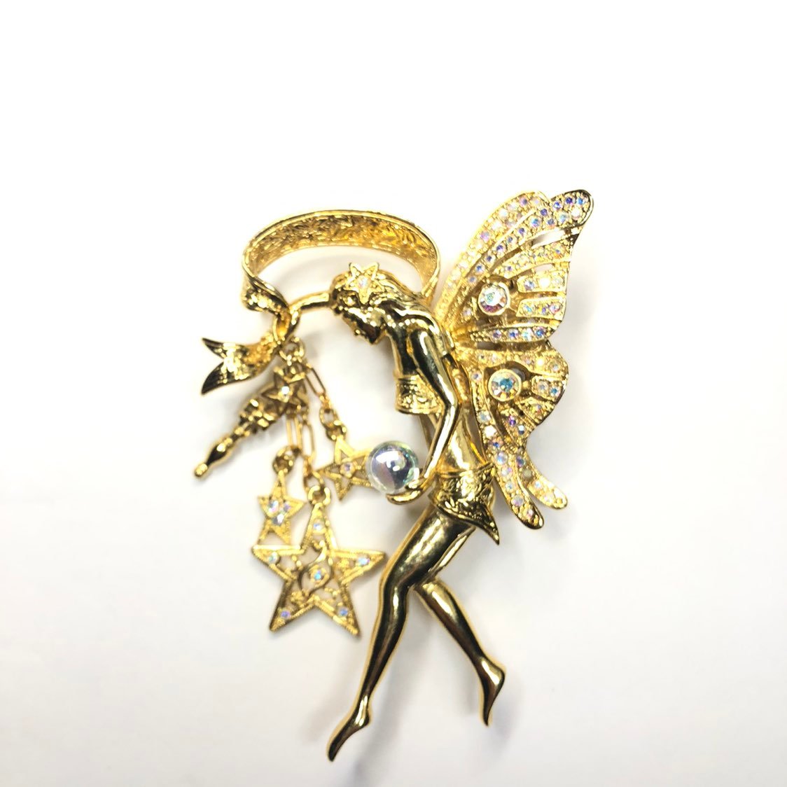Vintage Kirks Folly Large Fairy with Crystal Ball Brooch 8cm