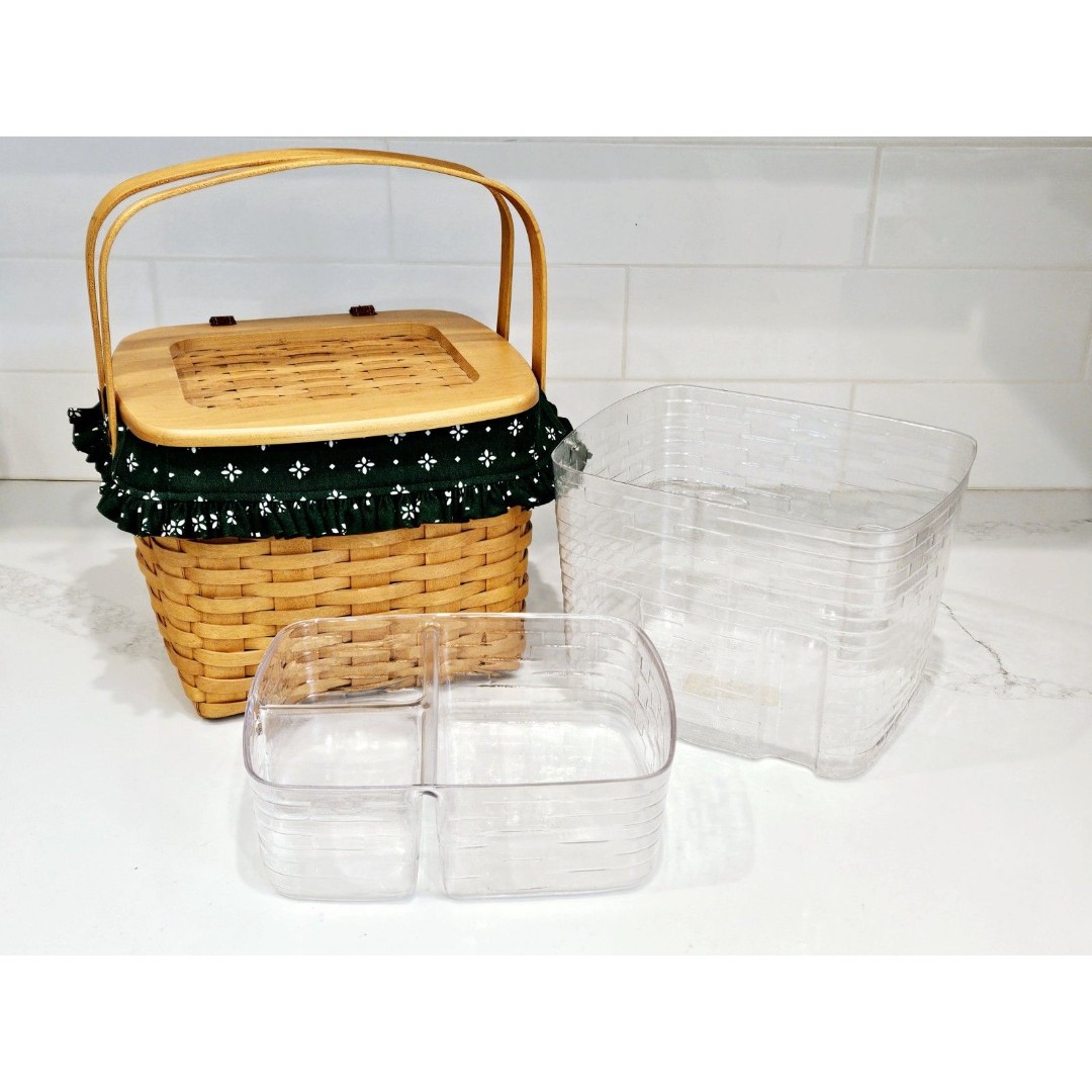 Longaberger 2002 Basket w/ Lid, Liner & 2 Inserts - Handwoven USA - 10 x9 x8