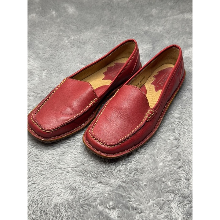 Born Red Leather Loafers Women's 7 Classic Comfort Slip On Stitching