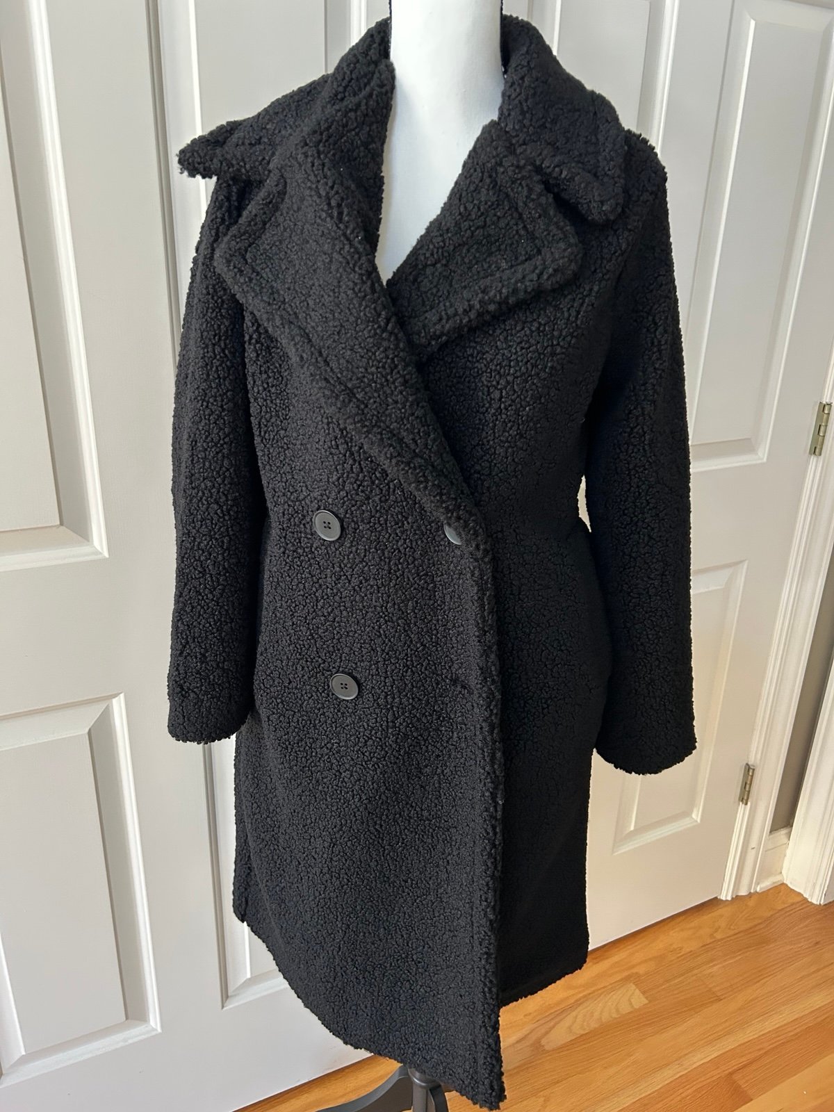 Nine West Long Black Teddy Coat Small