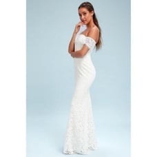 Lulu’s Romantic Heart White Lace Off-the-Shoulder Maxi Dress