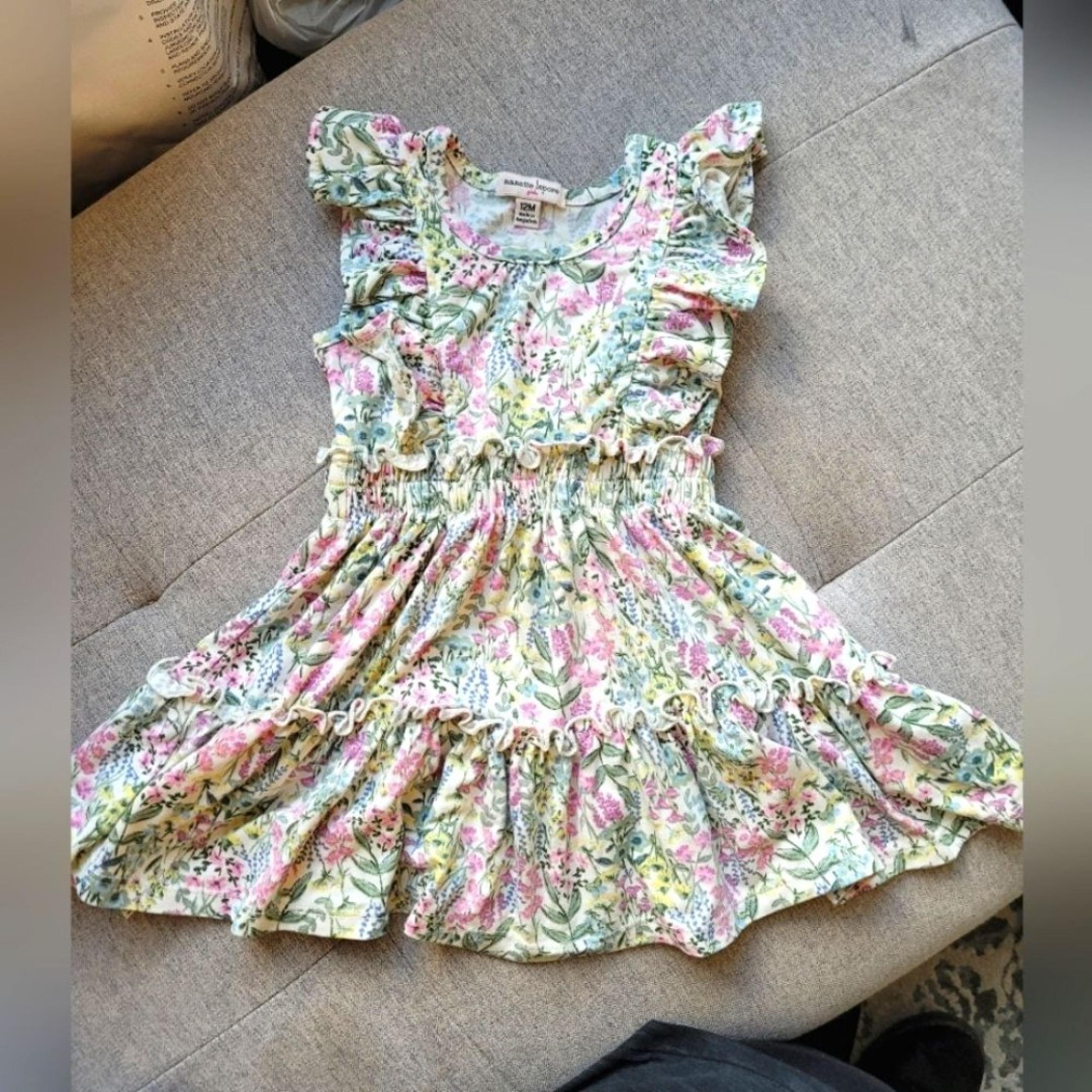 Nanette Lepore Girls 12 Month Dress Smocked Floral Sleeveless Ruffle Cottagecore