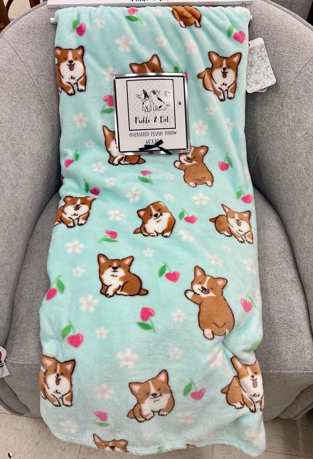 Corgi cherry hearts plush throw !