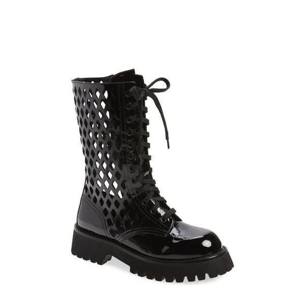 Jeffrey Campbell Womens Black Crinkle Patent Leather Side Zip Demode Boot Size 9