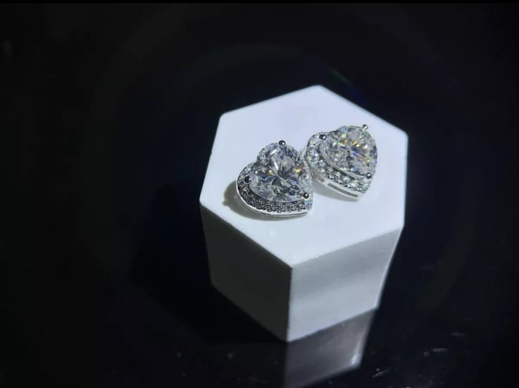 Moissanite Heart Crescent Earrings! 6.5mm (1ct) Screw Back! Sterling Silver!