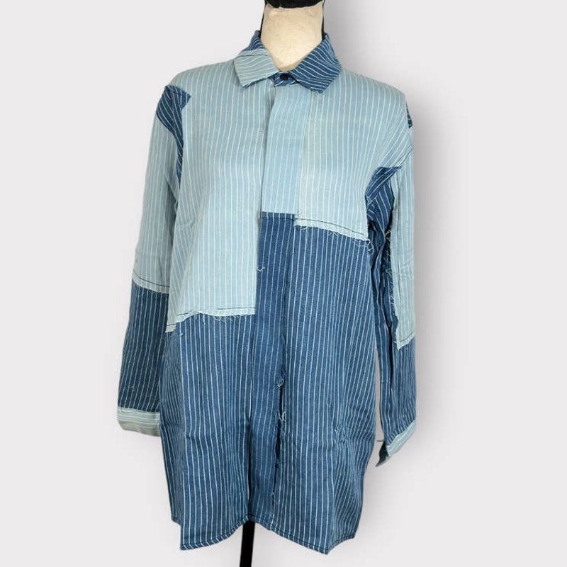 Sandrine Rose x Free People Patchwork Striped Button Up Shirt Women's Sz Small