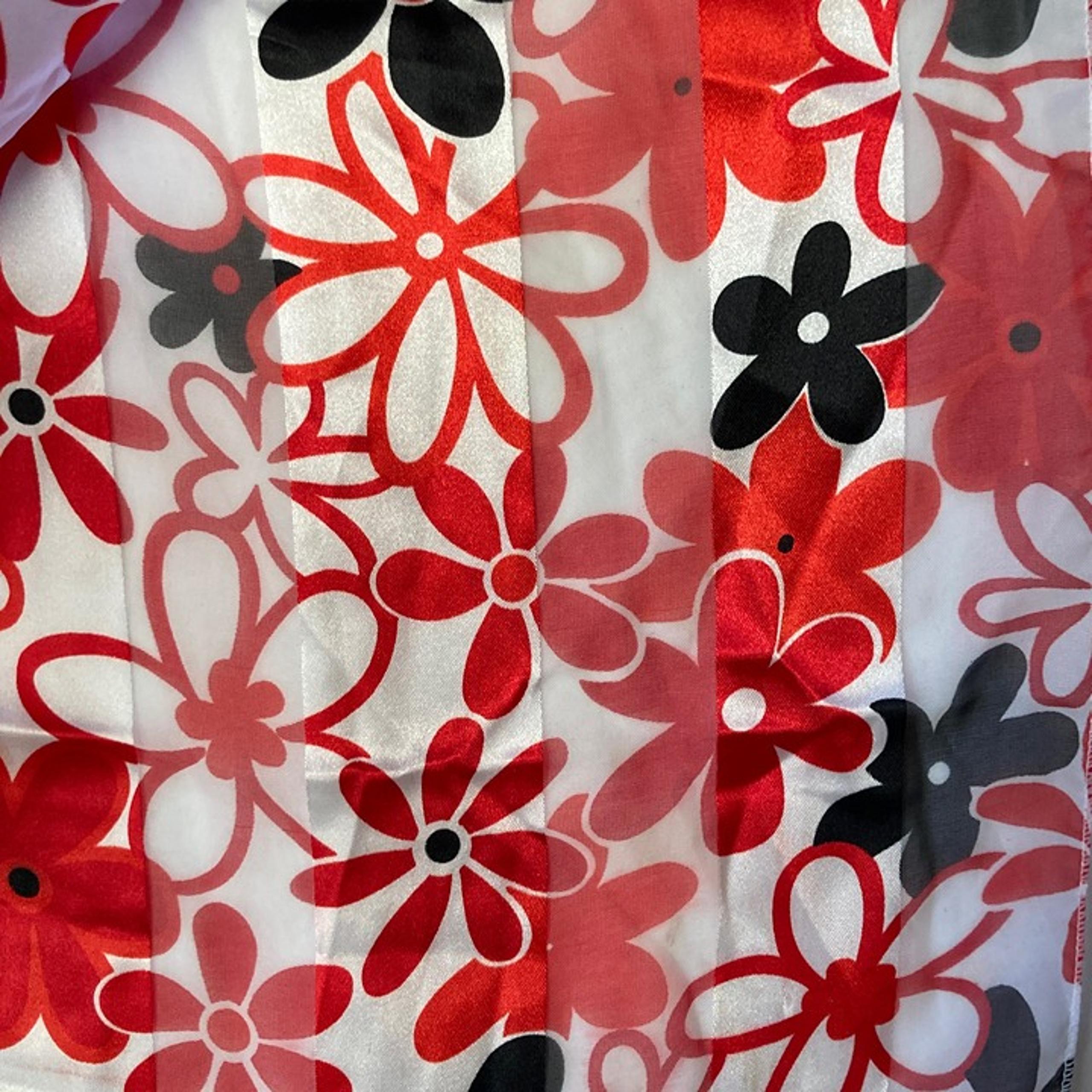 Vintage Red Flower Power Scarf Shawl Wrap 13" X 59" Red Black White Rectangle