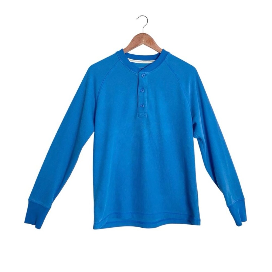 L.L. Bean Men's Thermal Long Sleeve Blue Waffle Knit Crewneck Henley Shirt