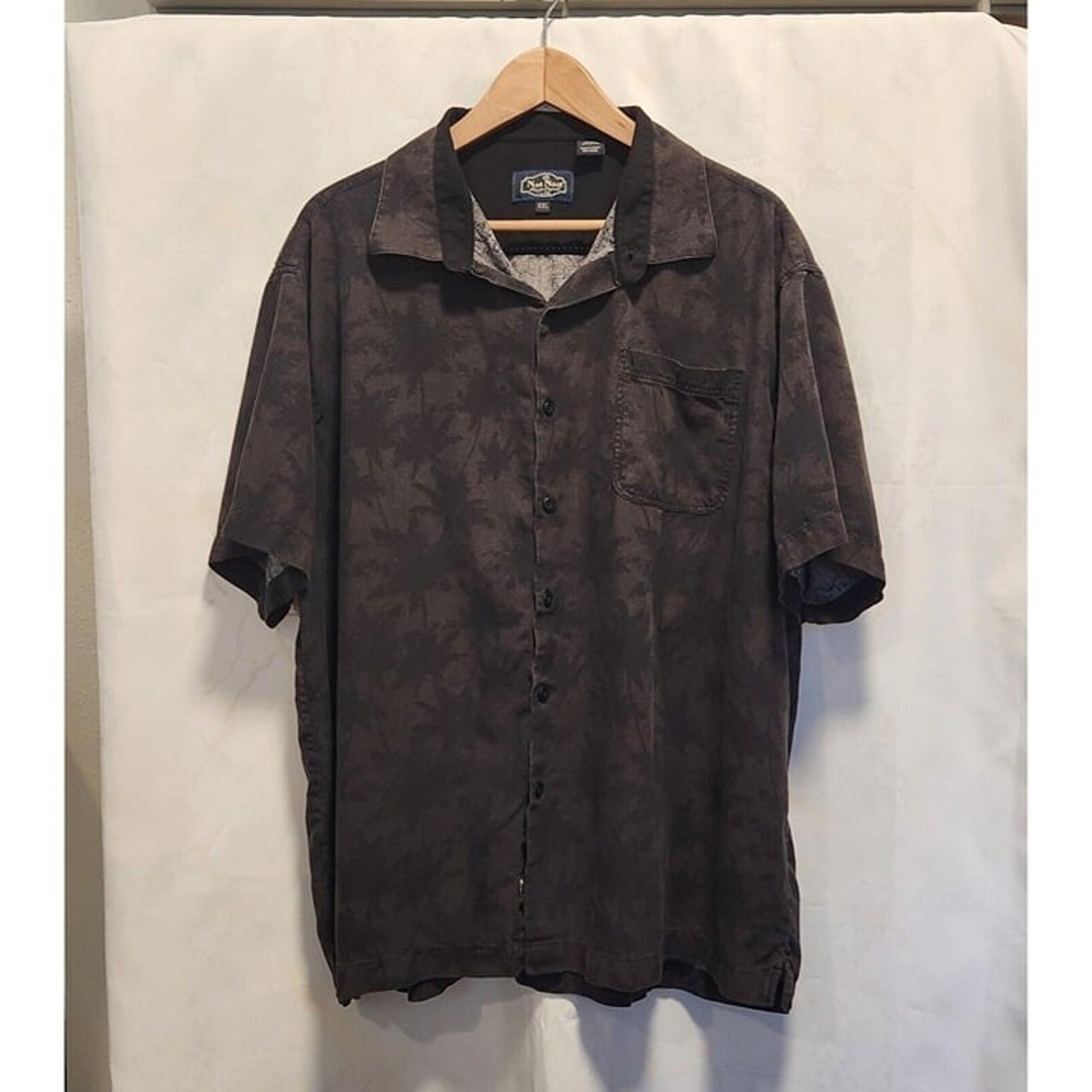 Nat Nast Button-Up SS Shirt Men's XXL Black Silk Blend Palm Tree Tropical Casual