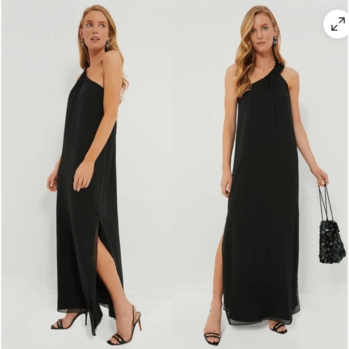 Tuckernuck Pomander Place Dress Black Soleil Sleeveless One Shoulder Gown XXL