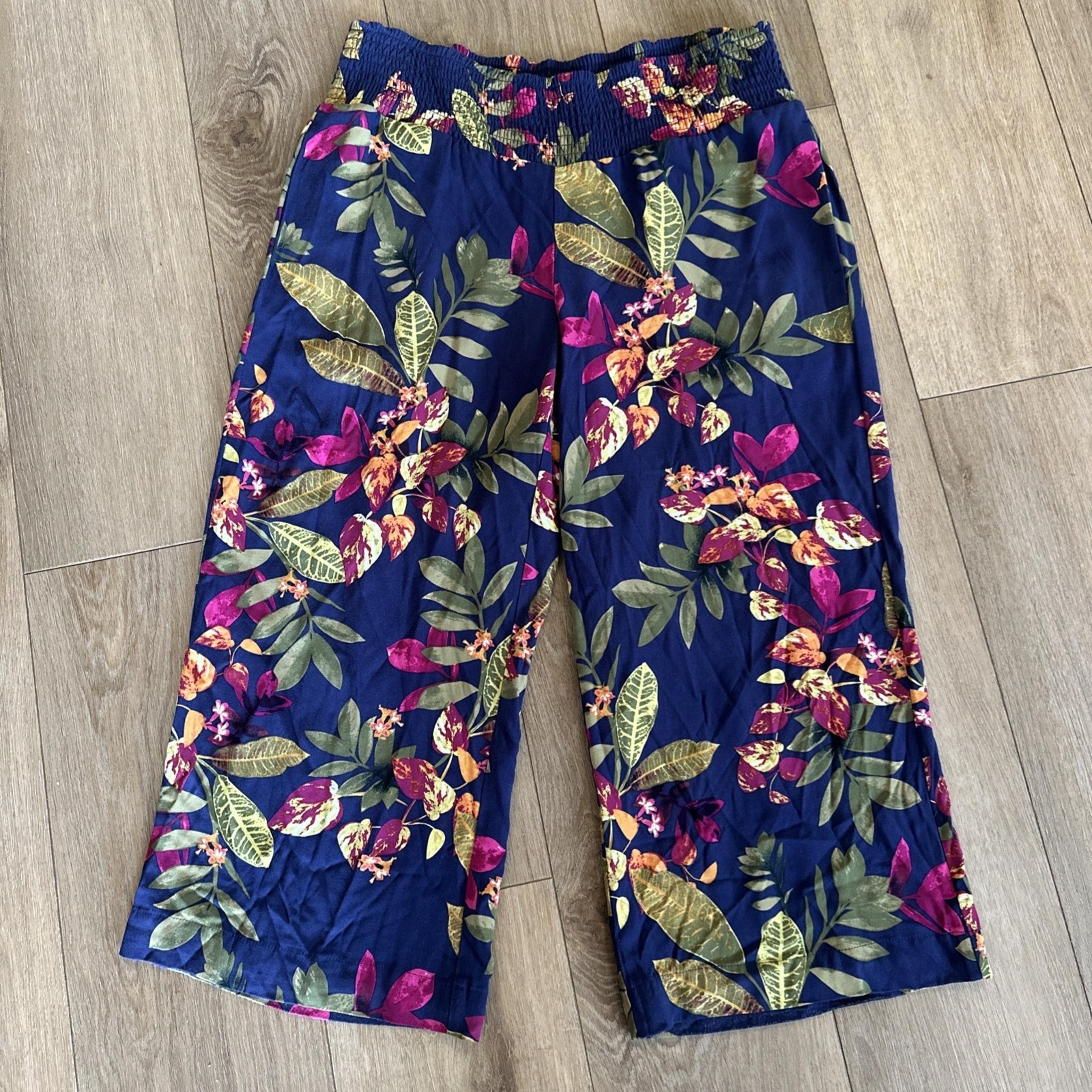 J. Jill Wide Leg Pants Womens Cropped Tropical Floral Pull on Elastic Waist Med