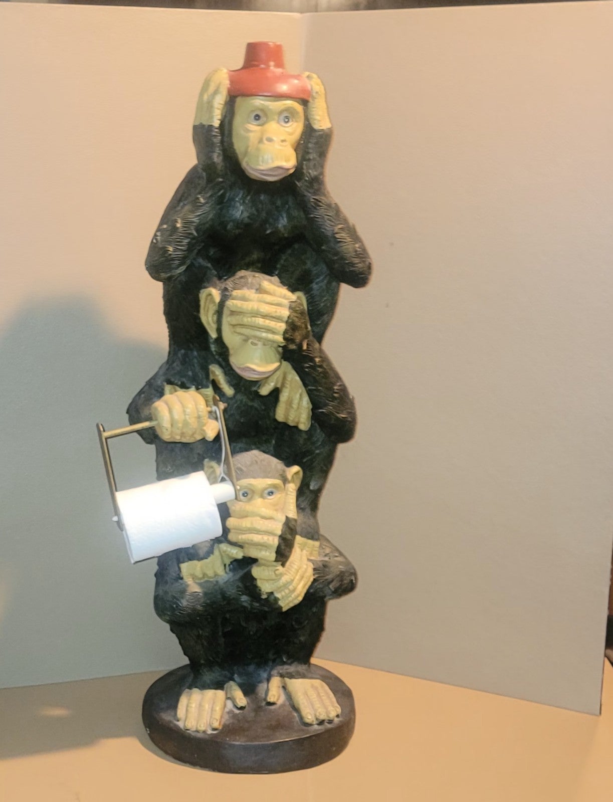 VINTAGE HARD RESIN SEE NO EVIL HEAR NO EVIL SPEAK NO EVIL 12X32 TALL HOLDER