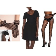 4PCS Halloween Black Bundle Dress & Accessories Retro 1950s Classy Costume NEW