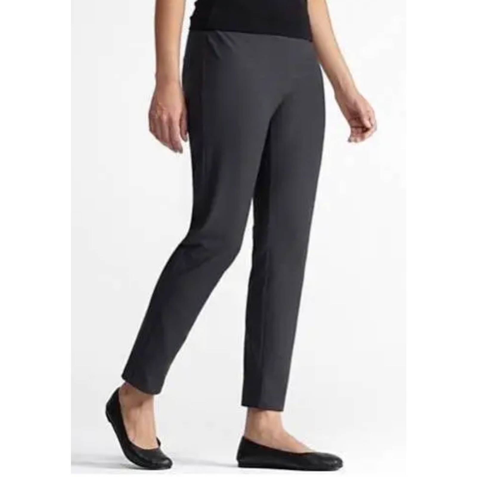 Eileen Fisher Washable Stretch Crepe Pants L Gray Slim Straight Ankle