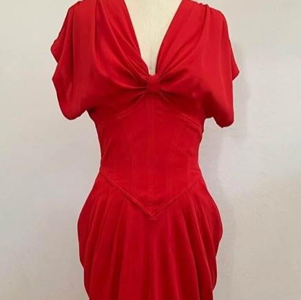 Vintage 80s Karen Alexander sz 6 Dress Midi Drop Corset Waist Bow Sexy Secretary