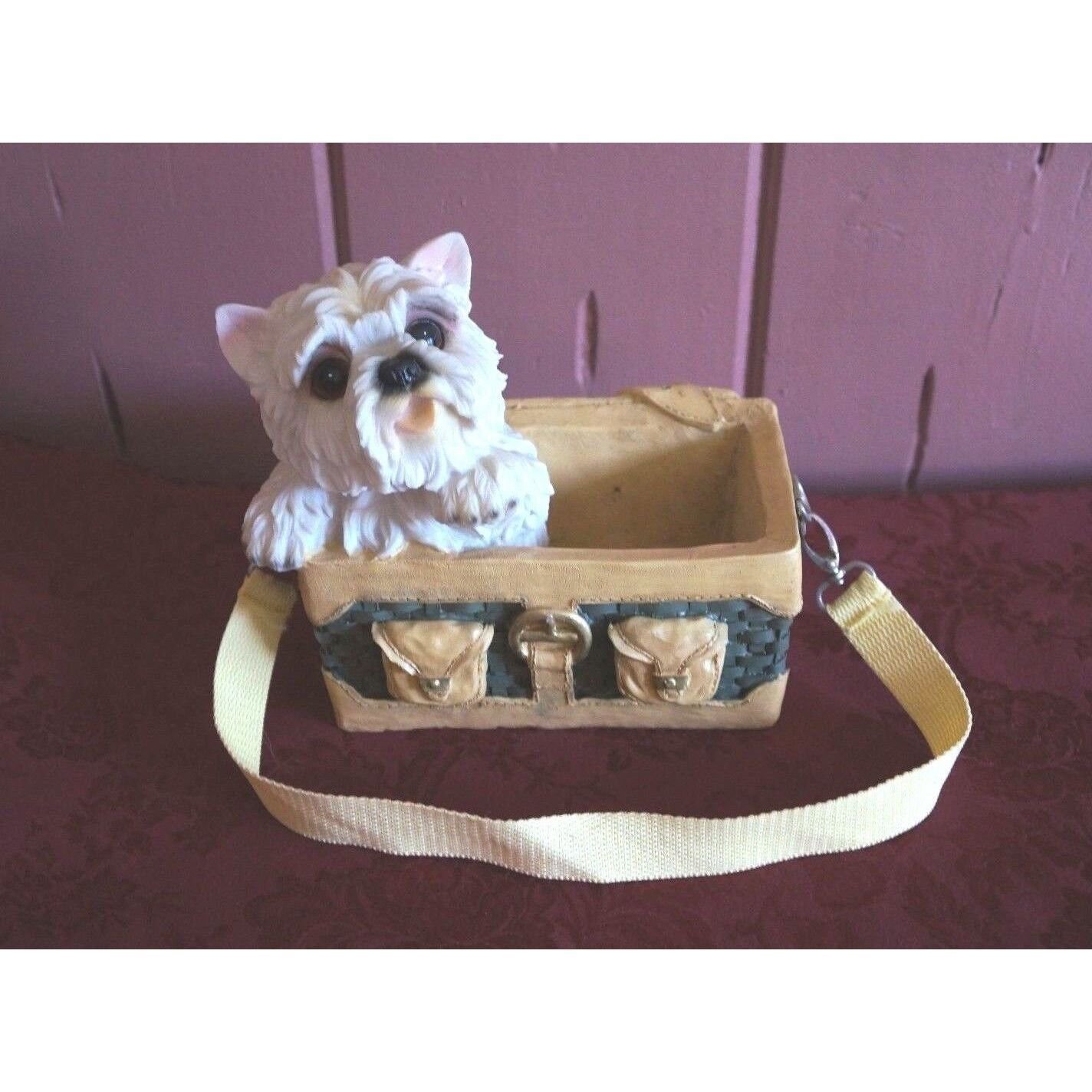 WHIMSICAL RESIN DOG IN BASKET PLANTER